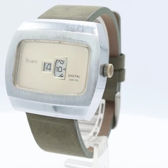 Vintage Sears Men's Jump Hour Digital Mechanical Wristwatch EB 8800 Swiss - Picture 5 of 5